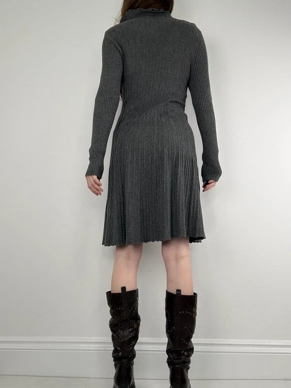 ribbed knit flutter grey long ruffle cardigan