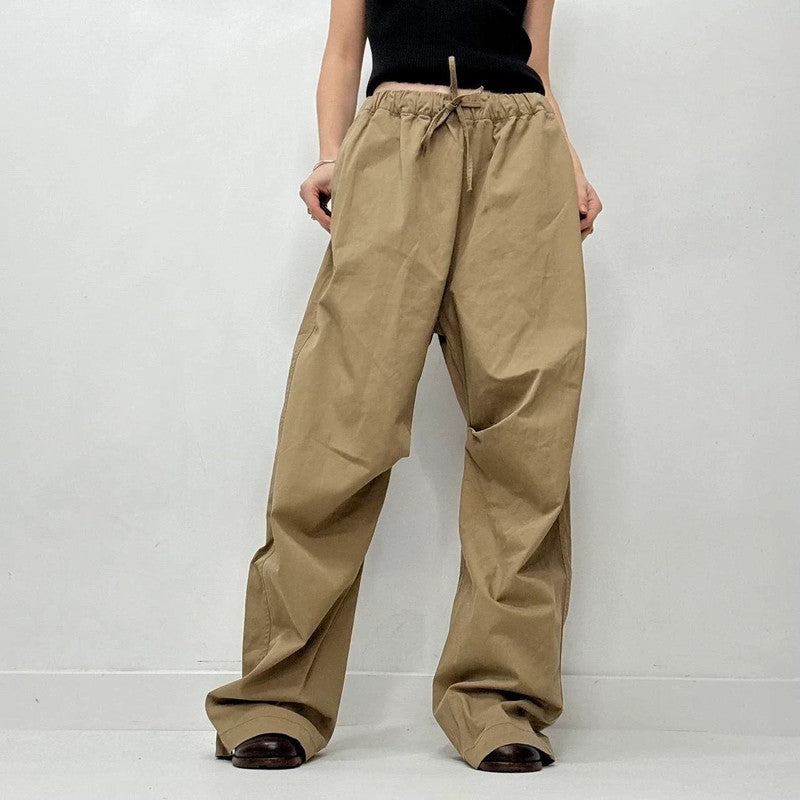 oversized baggy drawstring khaki brown trousers