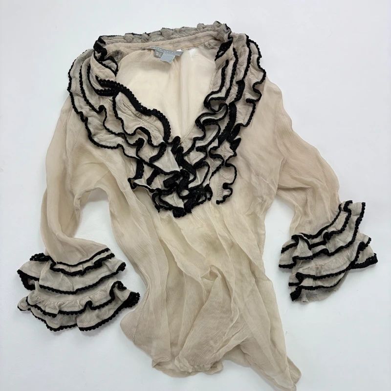 Lace Silk Ruffle Blouse