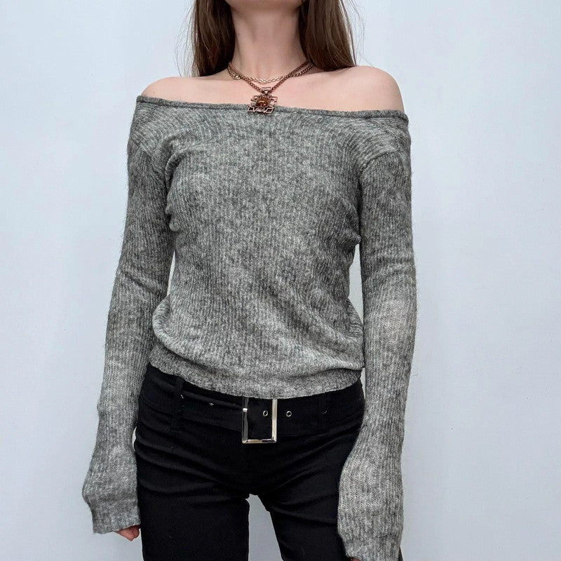 grey ribbed wool knit jumper