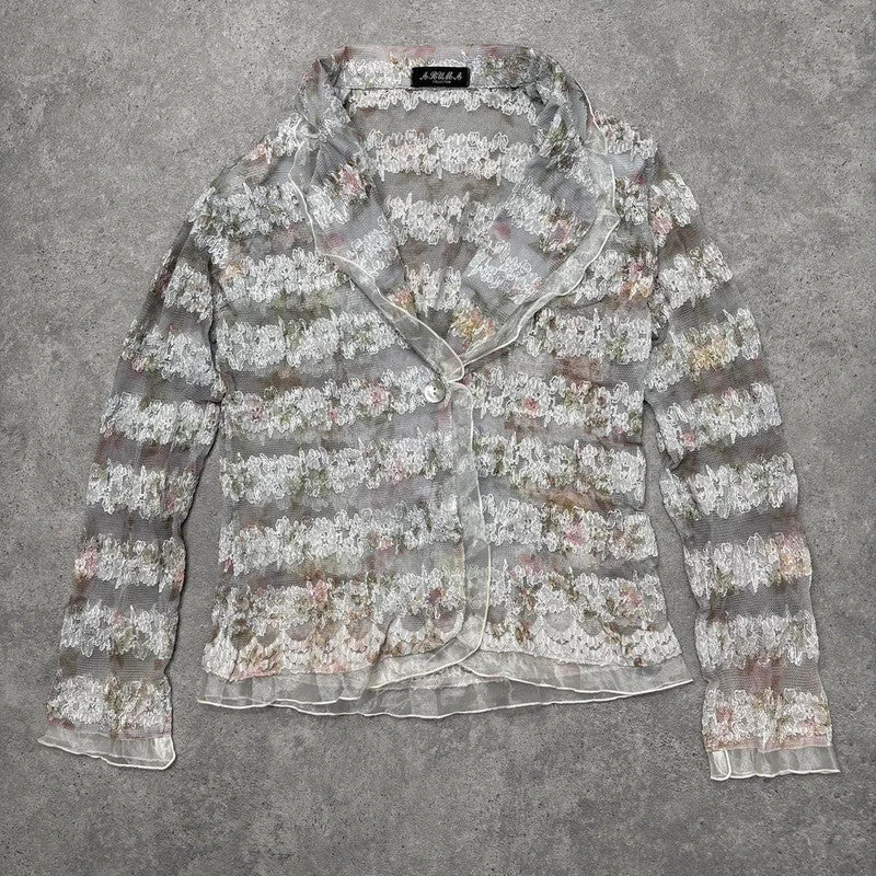 sheer lace embroidered shirt