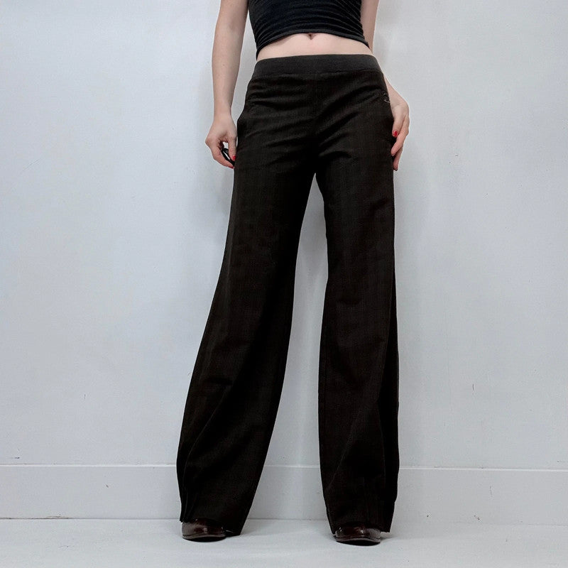 Cop Copine brown pinstripe check stretch waist low rise trousers