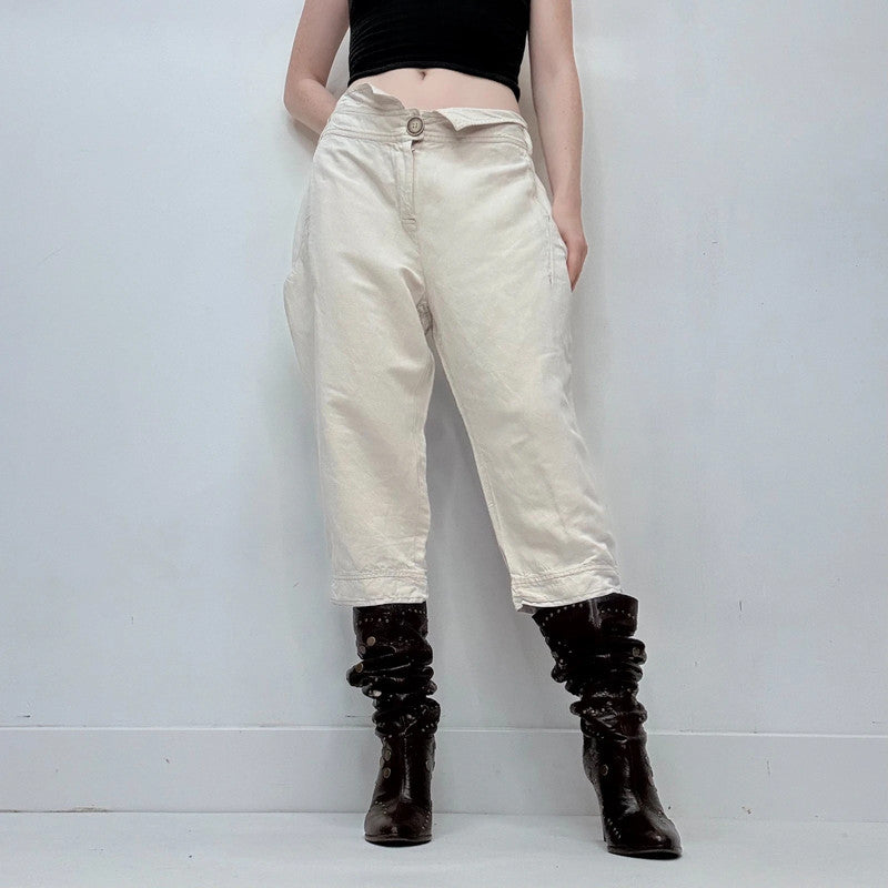 Cop Copine cream linen archival style belted capri pants