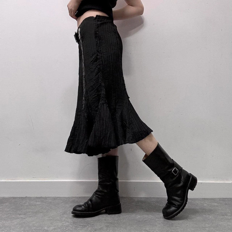 black crinkle flared black skirt