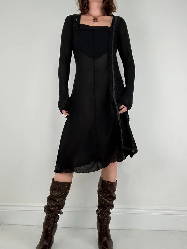 Black long sleeve french midi dress
