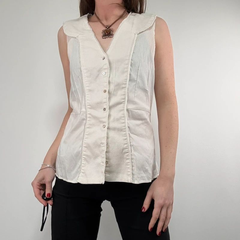 white cotton pleated blouse