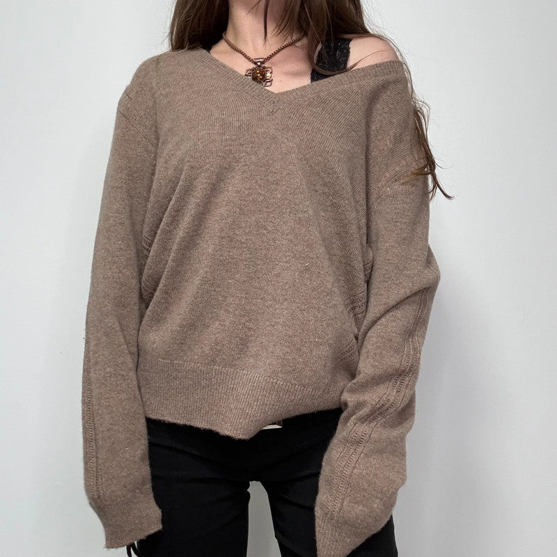 brown wool slouchy knit jumper