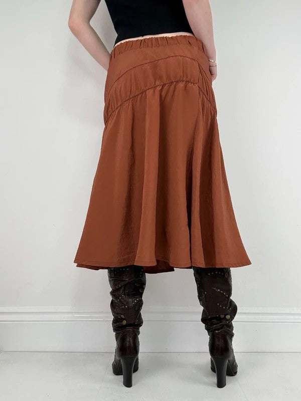 Cop Copine gathered ruched orange midi skirt