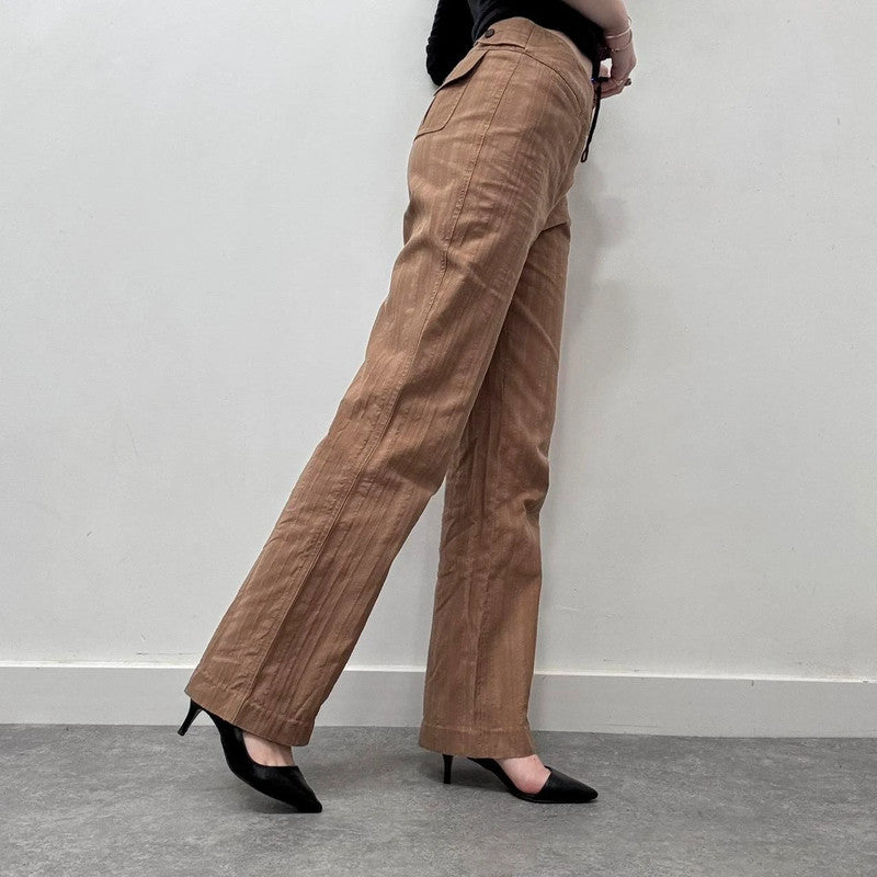 tan flare pinstripe pants