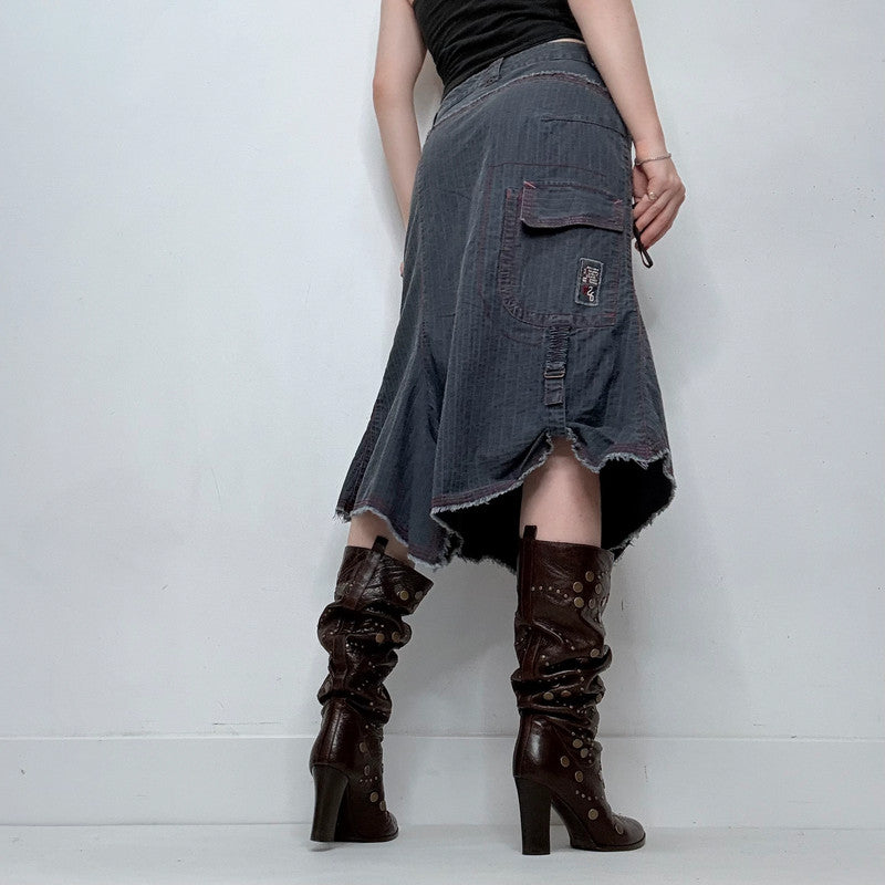 dark wash denim pinstriped structured skirt
