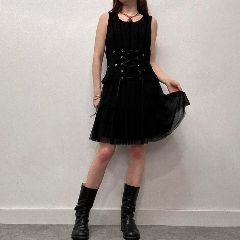 black corset grunge eyelet dress