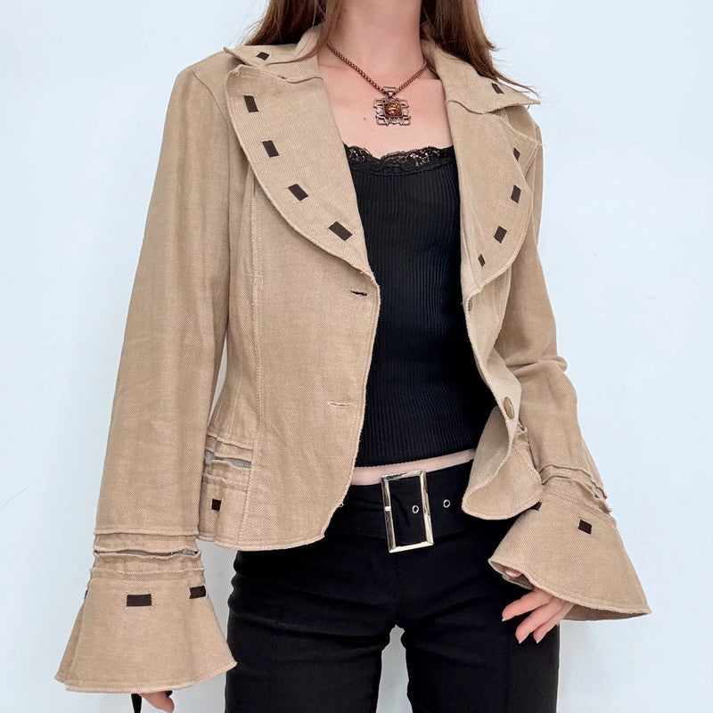 brown flared woven stitch jacket