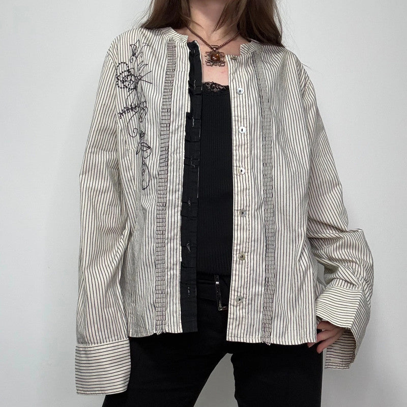 pinstripe ruffle embroidered shirt