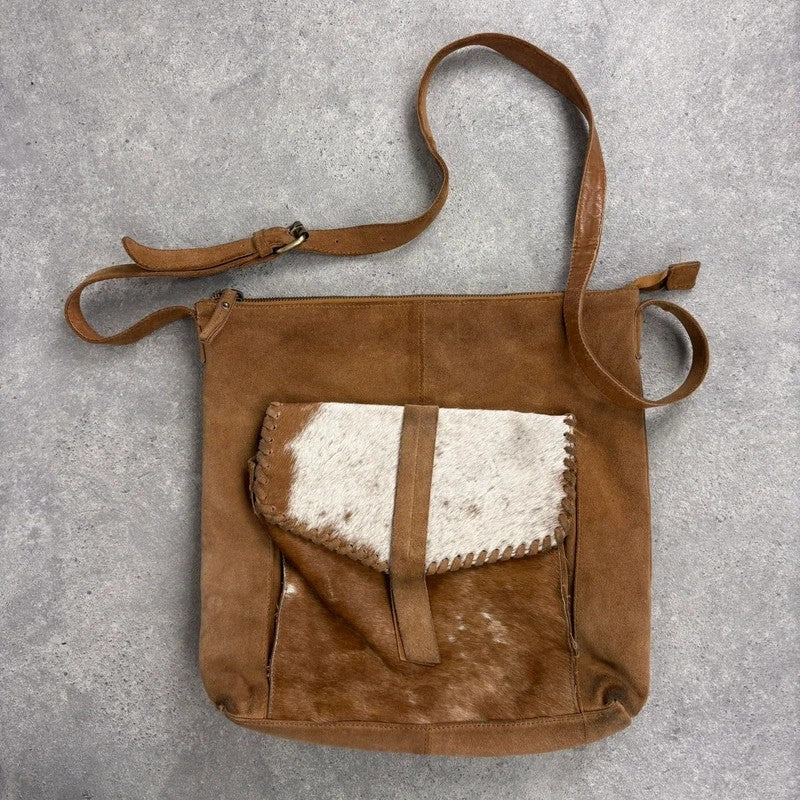 tan leather cowhide pony hair bag