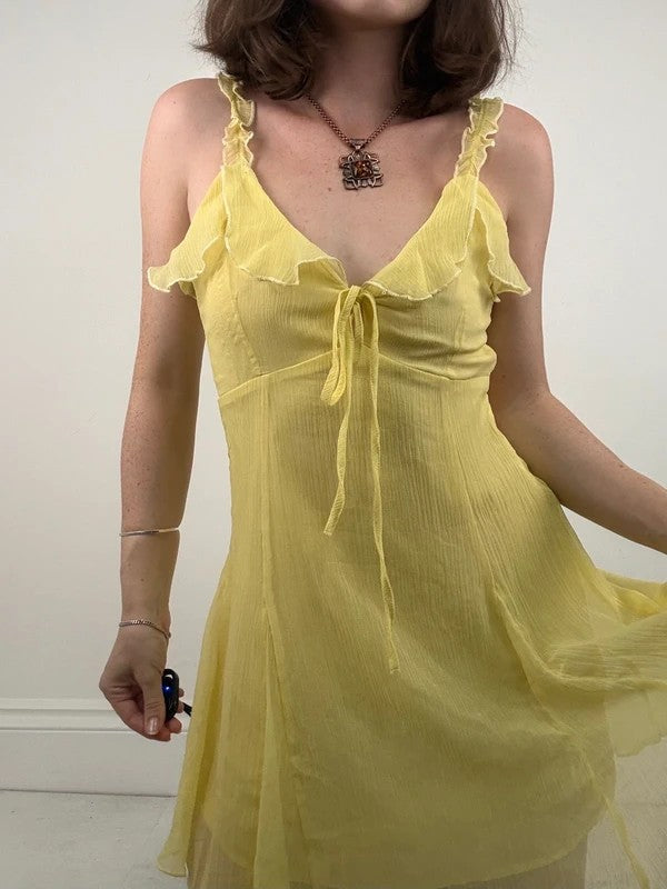 Floaty flutter butter yellow fairy mini dress