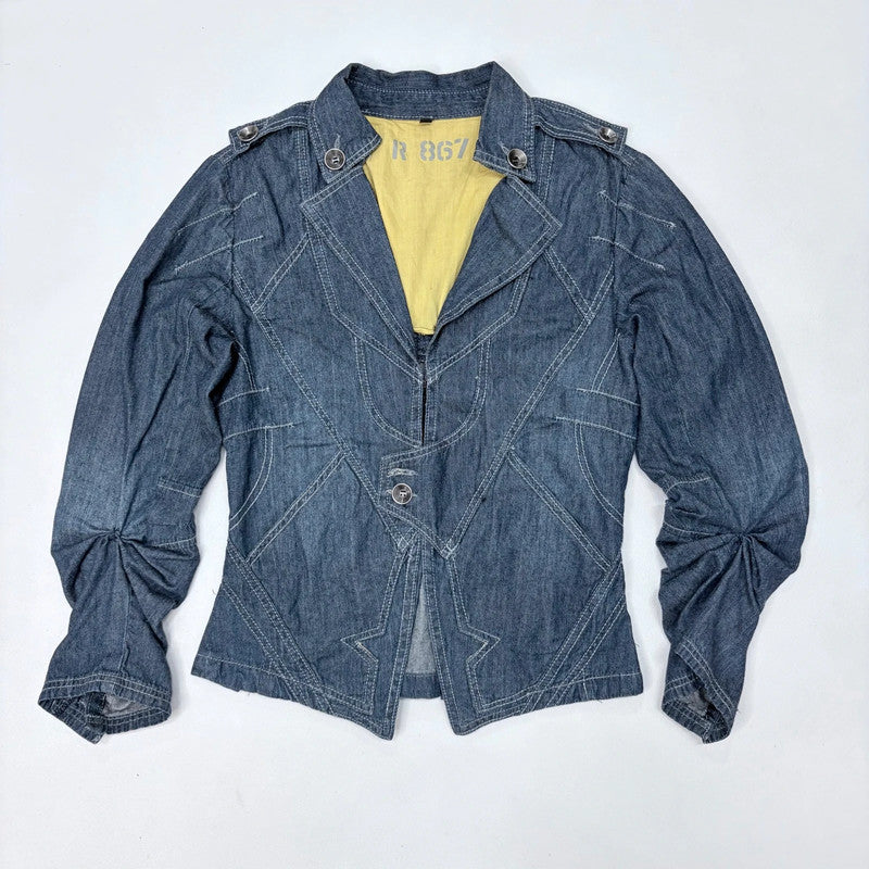 asymmetric structured denim utility jacket