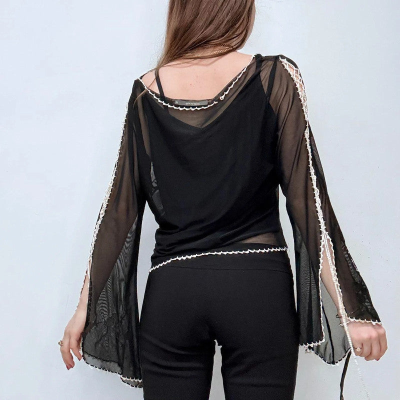 sheer flared embroidered gothic fairy shirt