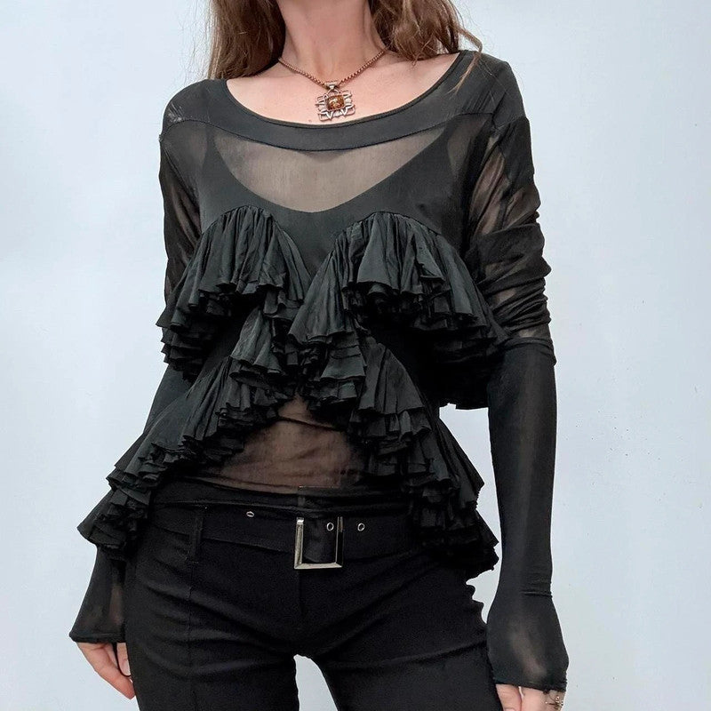 black layered ruffle flare shirt