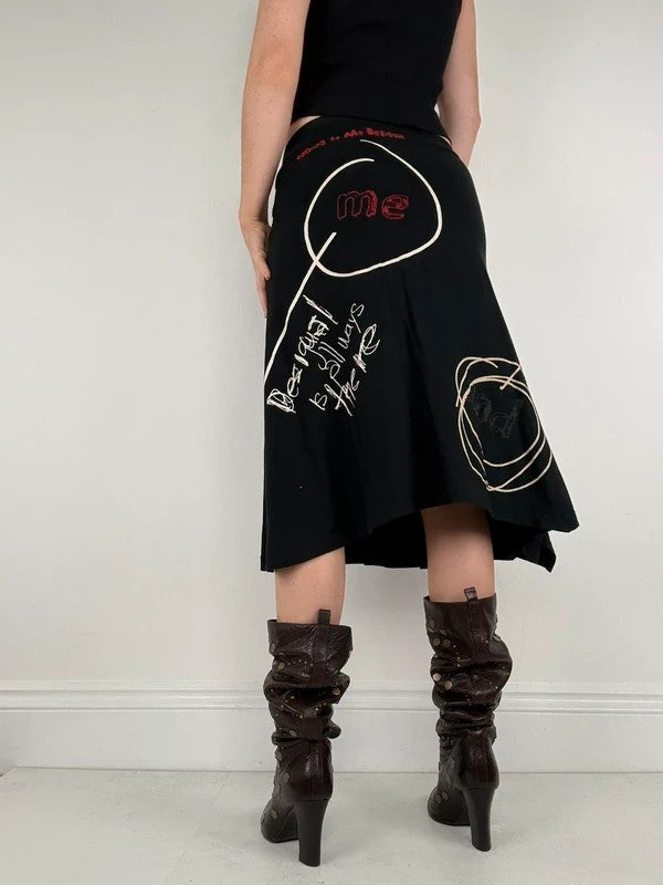 Black flared desigual midi skirt