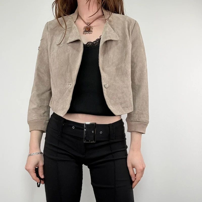 tan suede cropped boxy jacket