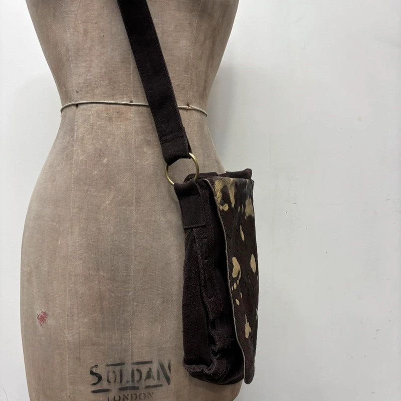 cow hide abstract gold messenger bag