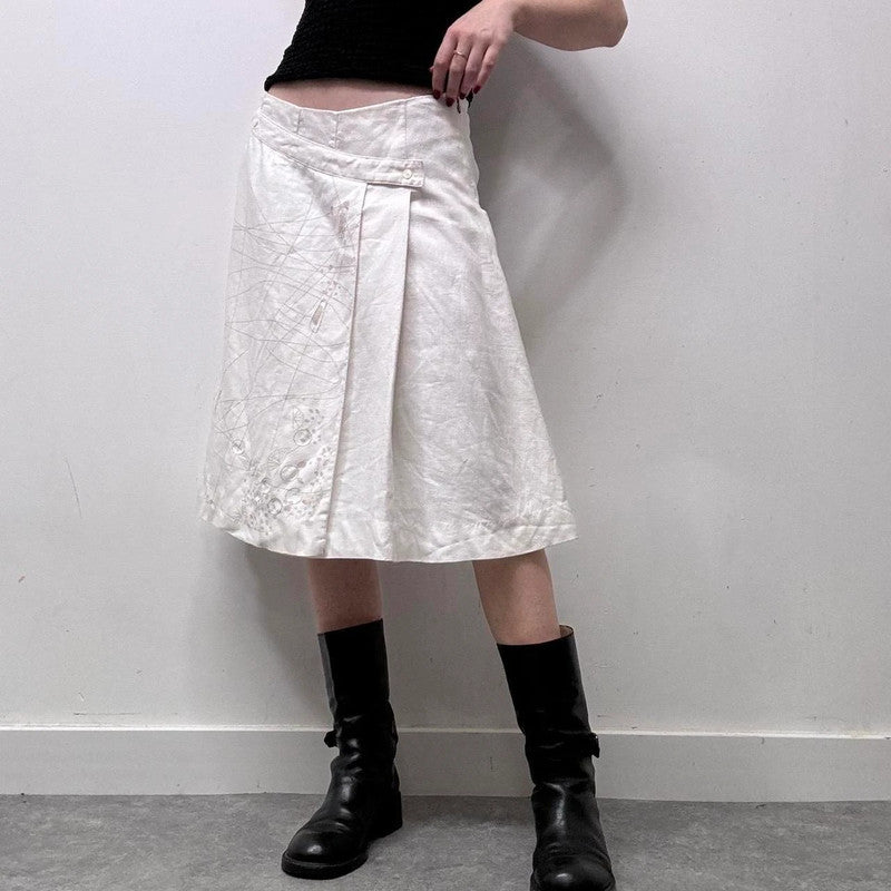 white linen pleated midi skirt