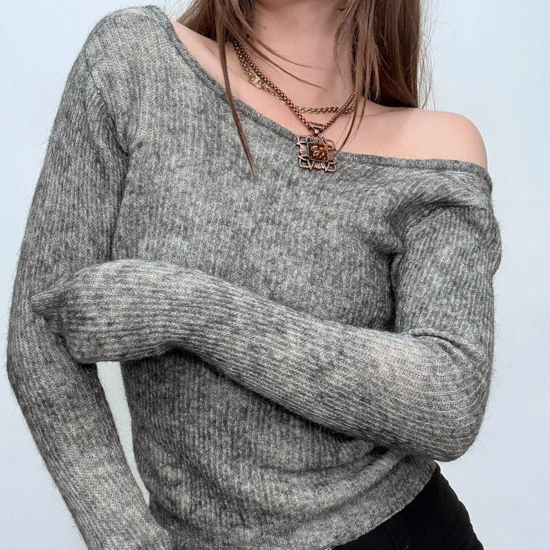 grey ribbed wool knit jumper