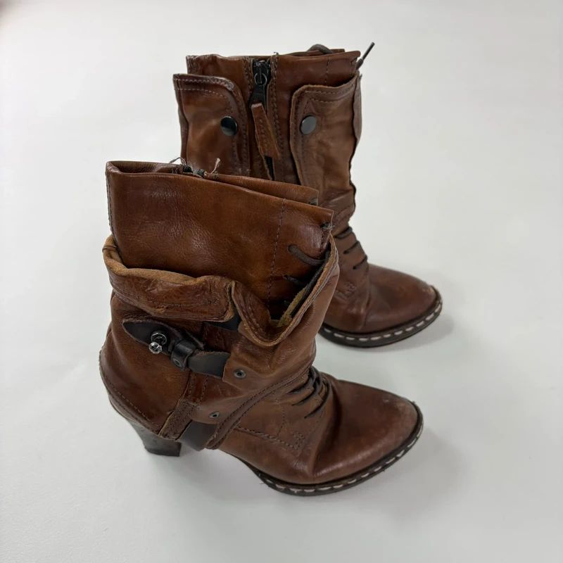 tan leather buckle gothic steampunk military boots