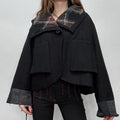black oversized wool tartan jacket