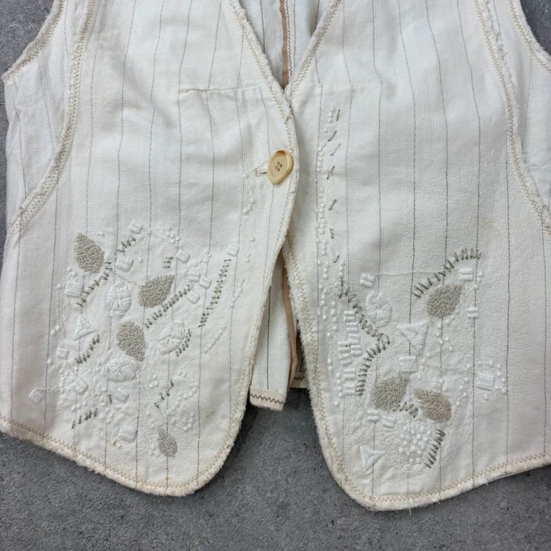 cream pinstripe Marithé + François Girbaud waistcoat vest