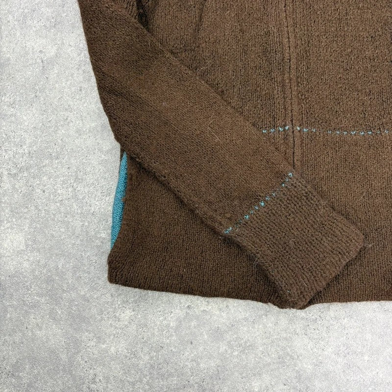brown knit flared zip through cardigan