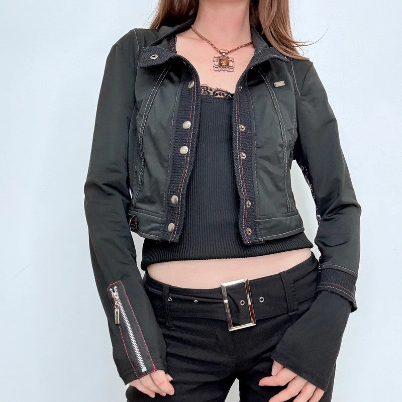black fitted cropped utility jacket