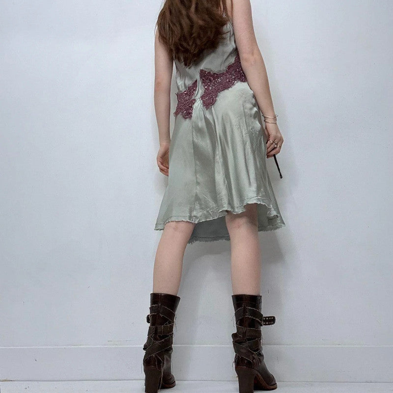 silk floaty slip appliqué dress