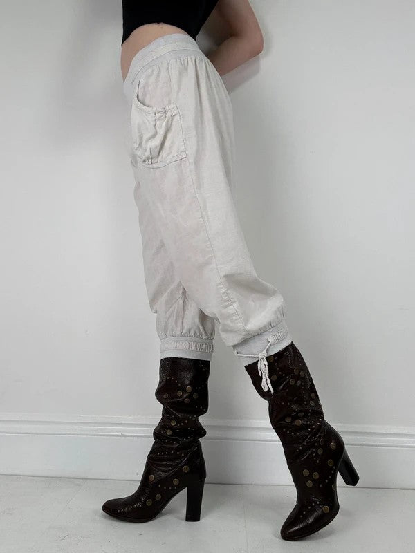 low rise white cotton lace bloomer capri trousers