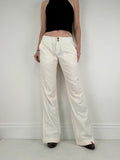 White low rise wide leg flared linen trousers