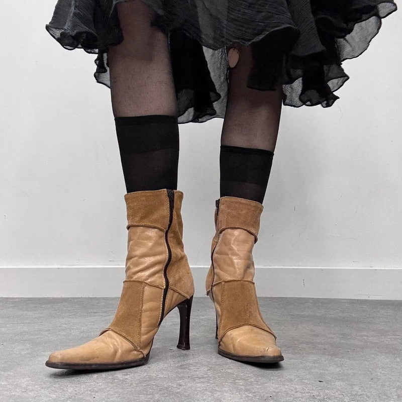 tan leather pointed suede boots