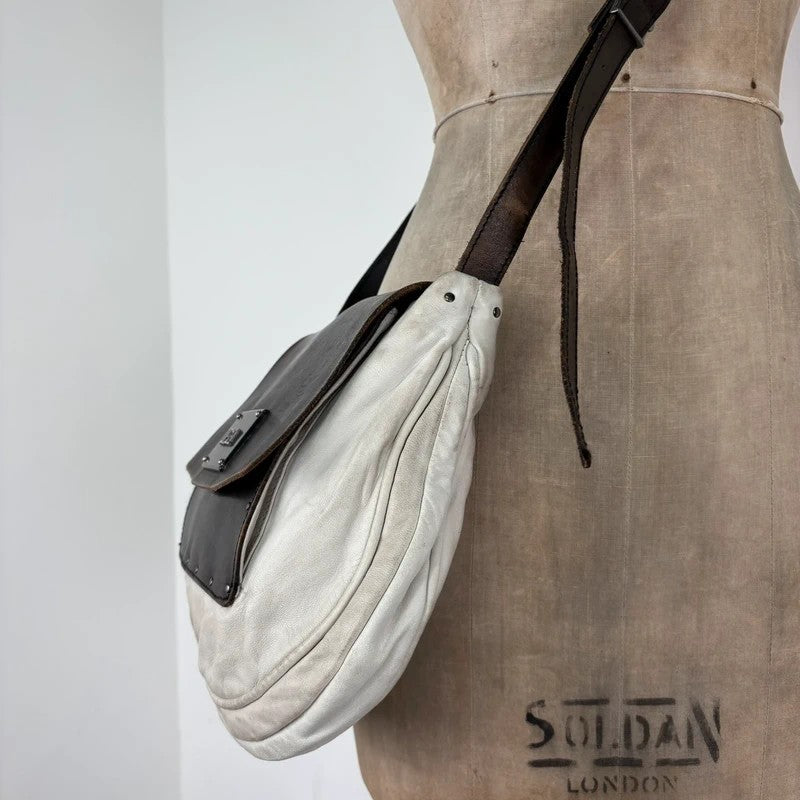Distressed diesel leather slouchy messenger bag