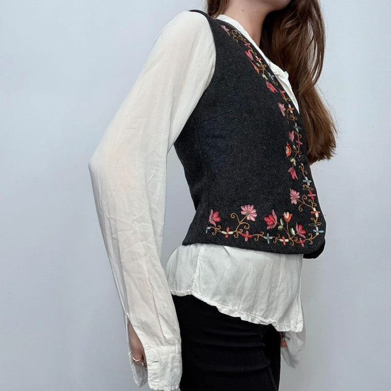 floral embroidered boho waistcoat