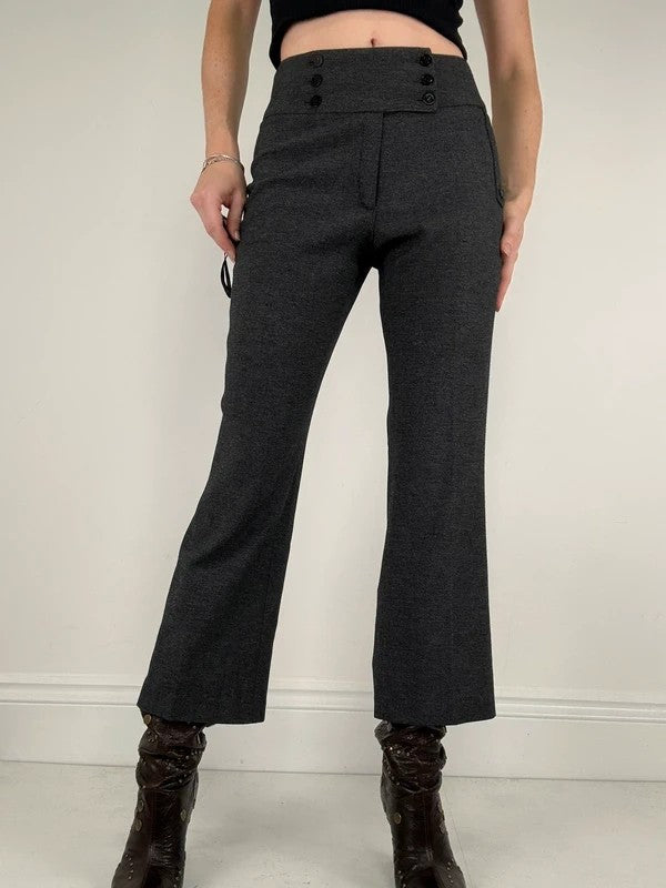 Grey thick waistband flared trousers