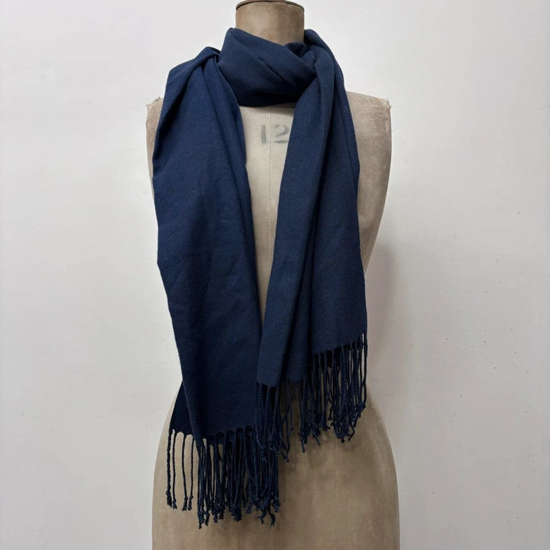 navy knitted wool tassel scarf