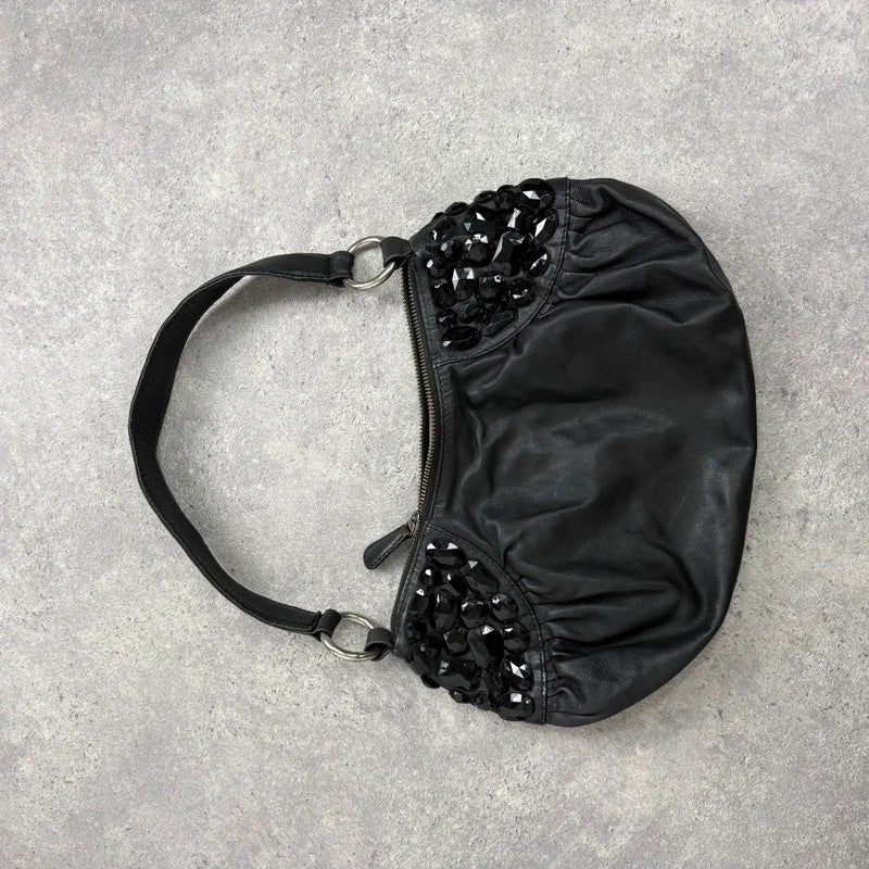 Leather gem studded mini handbag pouch hobo