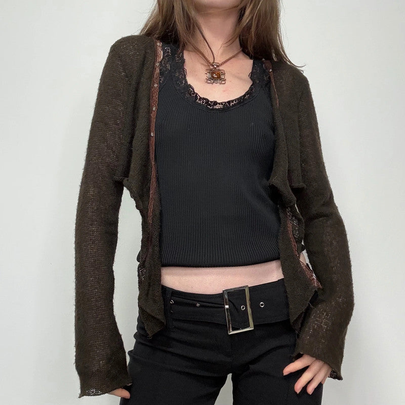 brown mohair knit cropped cardigan