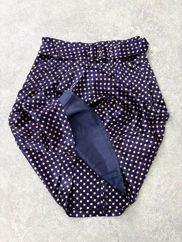 pleated silk polkadot flared midi skirt