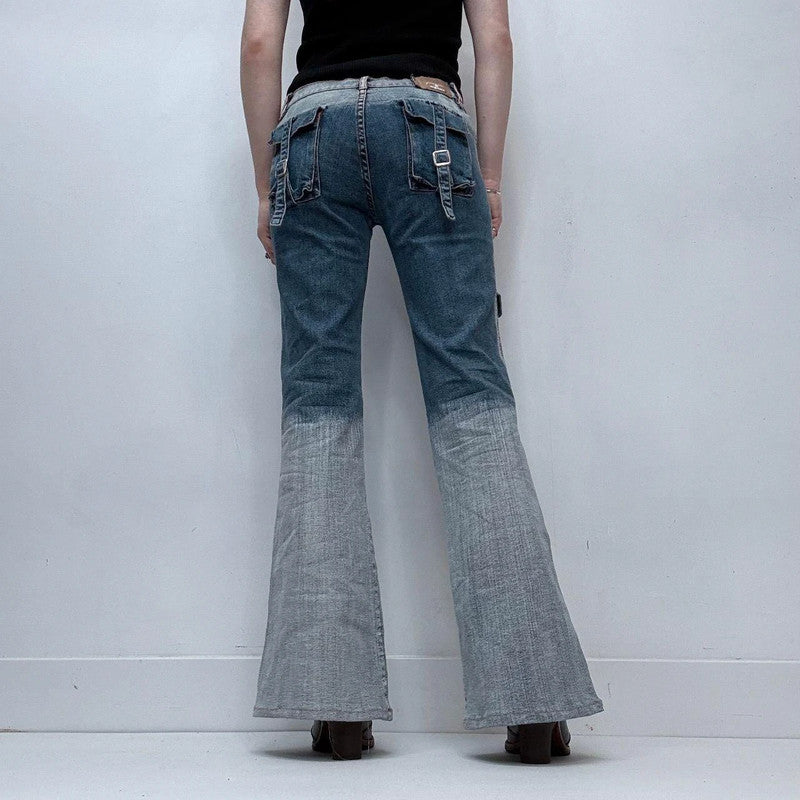 distressed grunge flared cargo jeans