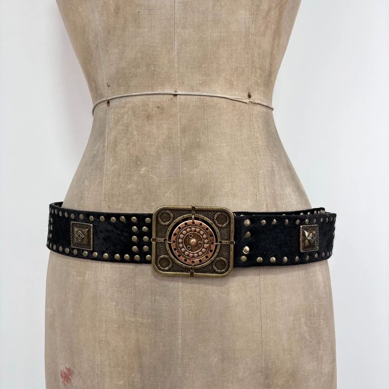 black cowhide studded western belt