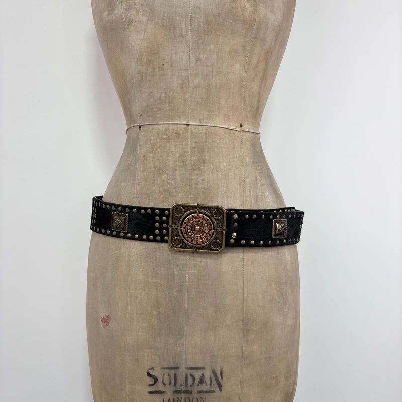 black cowhide studded western belt