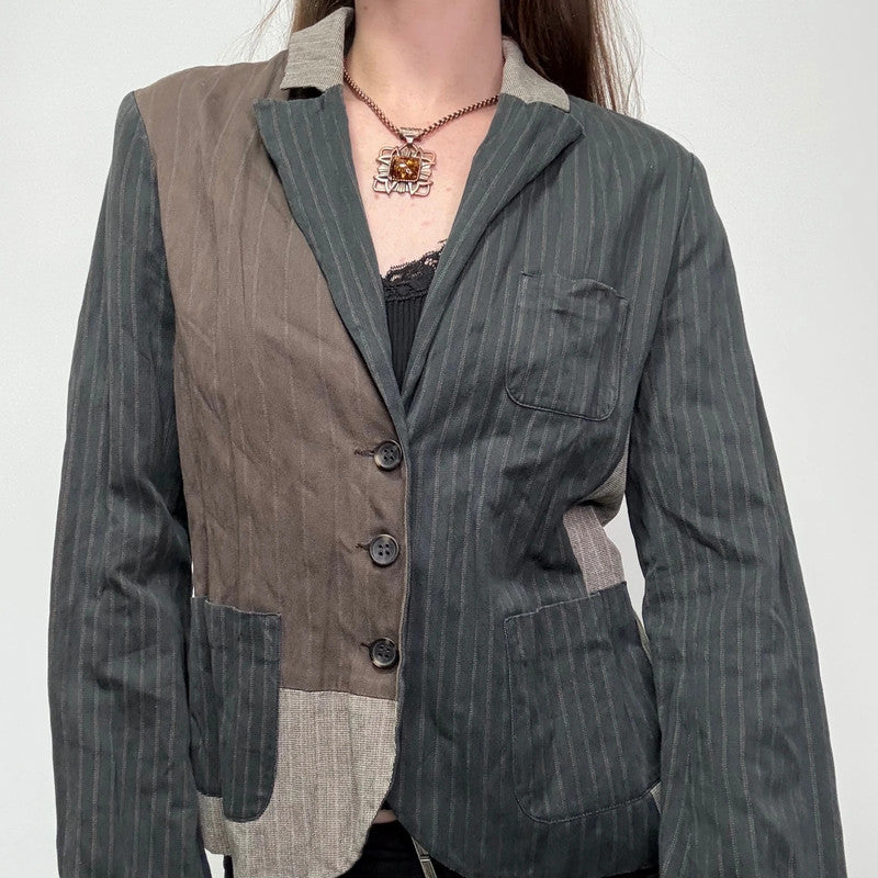 pinstripe crinkle patchwork fitted jacket