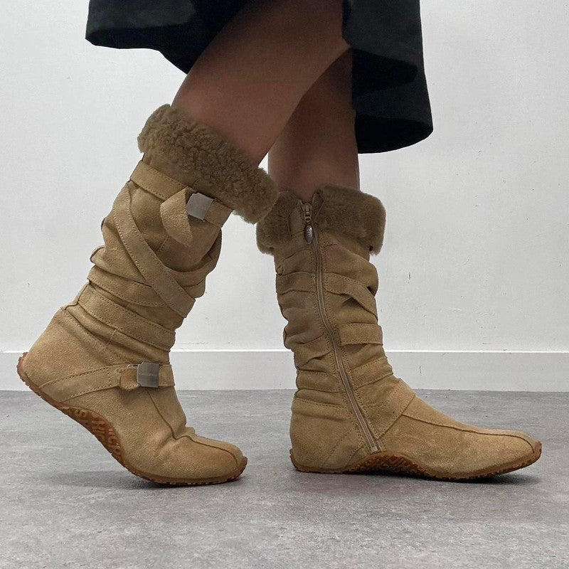 Brown suede strappy boxing boots