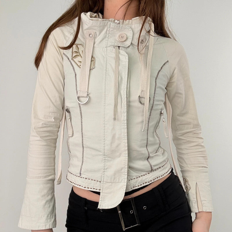 cream utility cropped fitted jacket