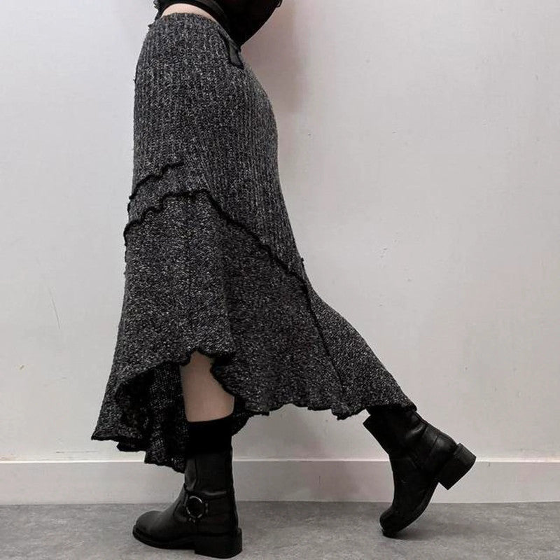Ribbed asymmetrical maxi skirt